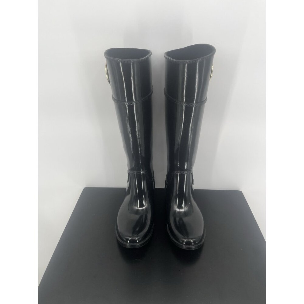 Michael Kors Women's Size 6 Stockard‎ Tall Gloss Black Knee-High Rain Boots